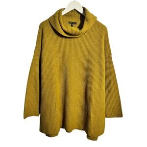 Eileen Fisher Sweater Women M Mustard Yellow Yak Wool Cowl Neck Tunic Minimal